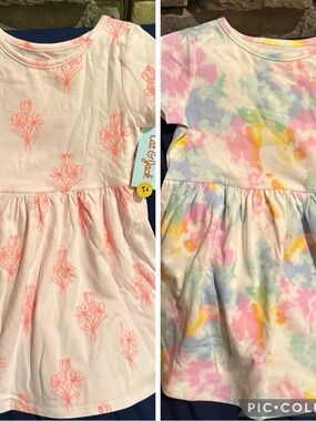 Cat & Jack Girls' Pink Floral & Pastel Tie-Dye Casual Dress Duo